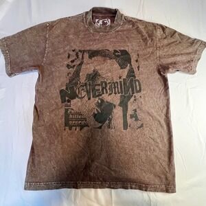 Nevermind Size Med T-Shirt Brown Acid Wash Punk Grunge Graphic Streetwear Goth